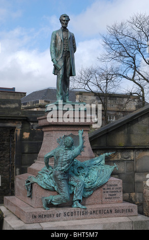 Denkmal für schottische Amerikaner kämpfte im amerikanischen Bürgerkrieg, komplett mit einer Statue von Abraham Lincoln und Sklave. Stockfoto