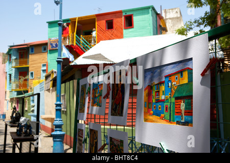 Bilder der bunten Gebäude am Kunsthandwerksmarkt in Caminito Straße la Boca Hauptstadt federal Buenos Aires Argentinien Stockfoto