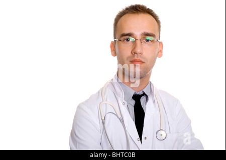 jungen männlichen Arzt mit Stethoskop, in Gläsern Stockfoto