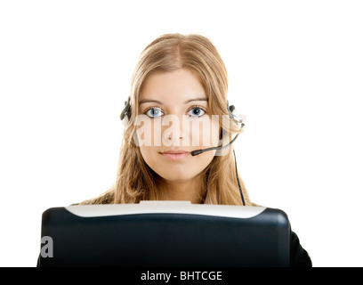 Porträt einer schönen Frau in einem Callcenter arbeiten Stockfoto