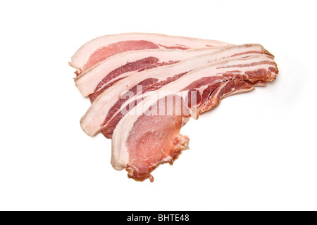 Geräucherter Bio Hampshire zurück Speck ungekocht isoliert auf einem weißen Studio-Hintergrund. Stockfoto