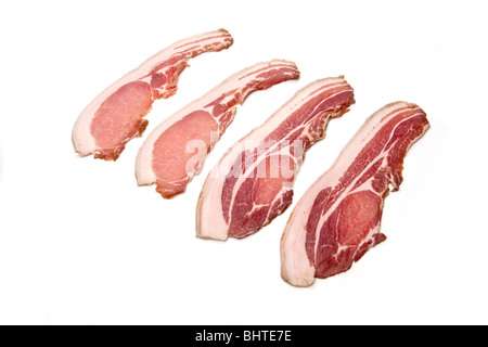 Geräucherter Bio Hampshire zurück Speck ungekocht isoliert auf einem weißen Studio-Hintergrund. Stockfoto