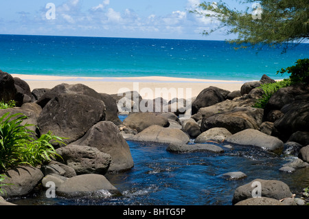 Na Pali Coast, Kauai, Hawaii, Hanakapi'ai Beach, Kalalau Trail Stockfoto