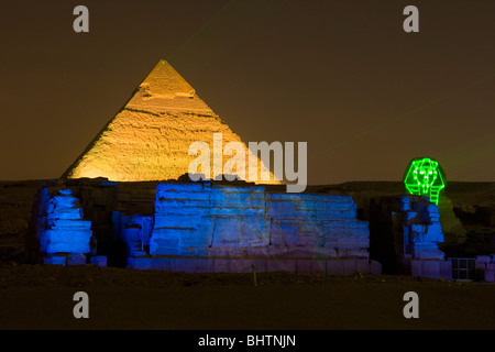 Pyramiden von Gizeh Klang & Lichtshow in Kairo, Ägypten. Stockfoto