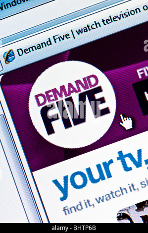 Makro-Screenshot der Demand Five Website - Demand Five ist der "on Demand" Internet-Service von fünf TV-Sender angeboten. Stockfoto