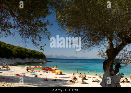 Emblisi Strand nördlich von Fiskardo; Kefalonia, Ionische Inseln, Griechenland Stockfoto