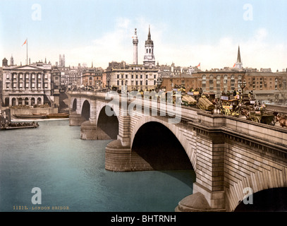 Photochrome drucken c1890s die alte London Bridge über die Themse von Ingenieur John Rennie entworfen und öffnete im Jahre 1831. Stockfoto