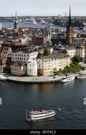 Riddarholmen & Altstadt / Gamla Stan gesehen vom Stadthaus, Stockholm, Schweden Stockfoto