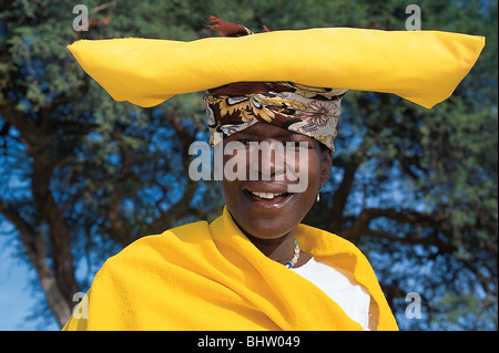 Herero-Frau aus Botswana tragen traditionelle Kleidung Stockfoto