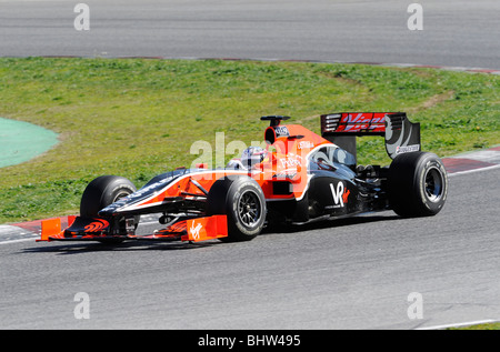 Timo Glock fahren für das Virgin Racing Team während des Tests auf dem Circuit de Catalunya, Barcelona, Spanien 2010 Stockfoto