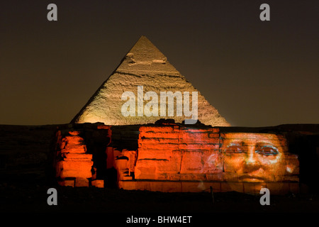 Pyramiden von Gizeh Klang & Lichtshow in Kairo, Ägypten. Stockfoto