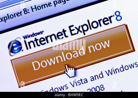 Makro-Screenshot von Internet Explorer 8-Download-Symbol / option Bar auf der Microsoft-Website. Nur zur redaktionellen Verwendung. Stockfoto