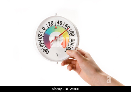 hand and round thermometer Stockfoto