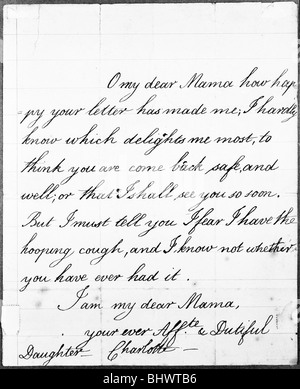 Ein Brief von Prinzessin Charlotte zu ihrer Mutter, Königin Caroline, 1804. Künstler: Prinzessin Charlotte Stockfoto