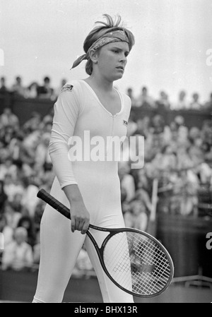 US-amerikanischer Tennisspieler Anne White in Aktion tragen ihren weißen hautengen Catsuit während ihrem Damen Einzel-Match gegen Pam Stockfoto