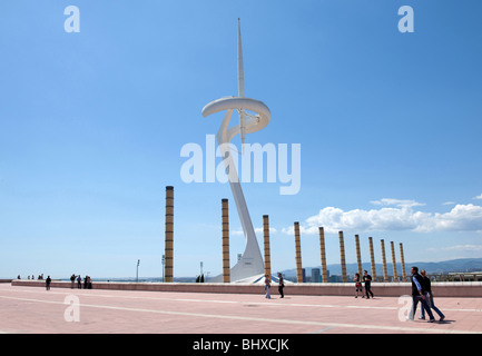 Torre de Comunicacions de Montjuic (Kommunikation Turm des Montjuic), auch als Torre Telefonica oder Torre Calatrava, Montjui Stockfoto