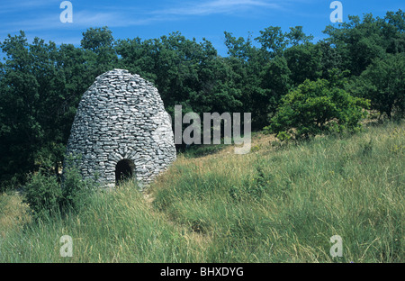 Borie-Gewölbe, Gallische Hütte aus trockenem Stein, Cone-förmige oder konische Cabanon, Regionalpark Luberon, Vaucluse, Provence, Frankreich Stockfoto
