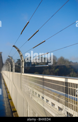 Einer abstrakten Detail der Sicherheitsdrähte auf die berühmten Clifton Suspension Bridge an einem hellen sonnigen Morgen Stockfoto