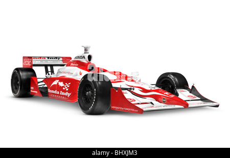 Führerschein und Ausdrucke auf MaximImages.com – Roter Honda Indy Rennwagen isoliert auf weißem Hintergrund mit Clipping-Pfad Stockfoto