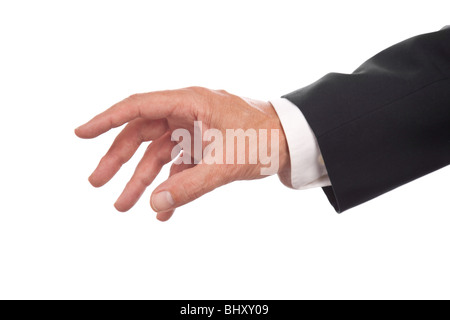 männliche Hand, isoliert auf weißem Hintergrund Stockfoto
