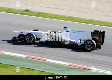 Pedro Martínez De La Rosa fährt für das Sauber-Team während des Tests auf dem Circuit de Catalunya, Barcelona, Spanien Stockfoto