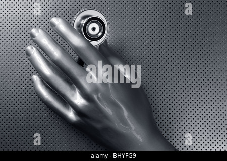 Gesundheit Stethoskop futuristische Silber grau Hand Konzept Metapher Stockfoto