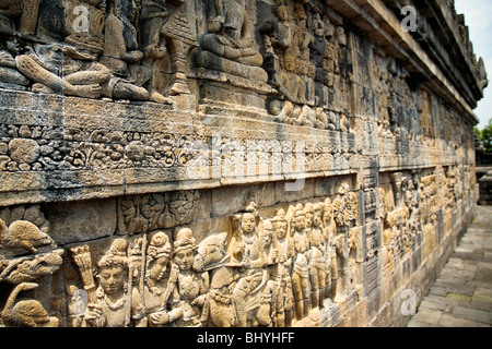 Borobudor Bas-Reliefs Stockfoto