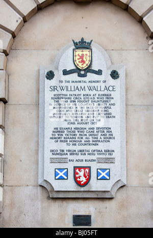 Plaque, die Erinnerung an die Hinrichtung von Sir William Wallace in West Smithfield, London UK Stockfoto