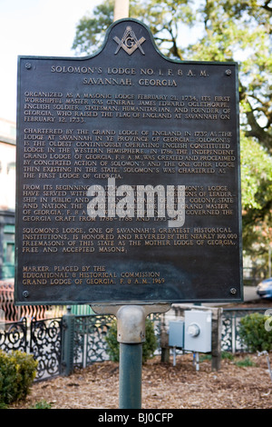 Salomos Lodge Nr. 1, F. & A. M. Savannah, Georgia - 21. Februar 1734 als einer Freimaurerloge organisiert Stockfoto