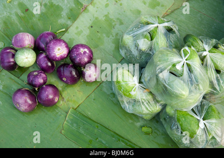 Auberginen und Zucchini auf Prabang Markt Stockfoto