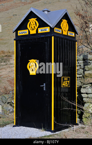 Automobilclub emergency Call Box 487. Dunmail erhöhen, Nationalpark Lake District, Cumbria, England, Vereinigtes Königreich. Stockfoto