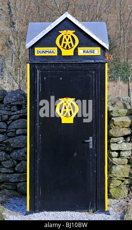 Automobilclub emergency Call Box 487. Dunmail erhöhen, Nationalpark Lake District, Cumbria, England, Vereinigtes Königreich. Stockfoto