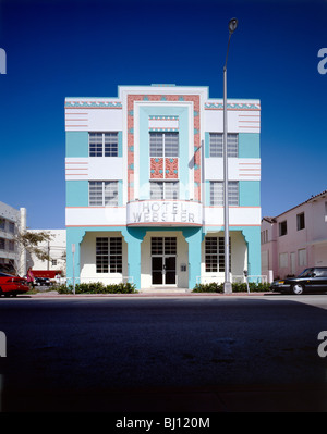 Das Hotel Webster Art Deco Architektur Stilgebäude im revitalisierten South Beach, Miami, Florida, USA Stockfoto