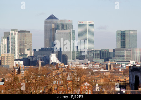 Canary Wharf - die Ansicht von Greenwich, London Stockfoto