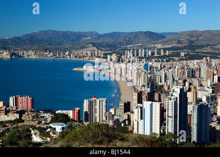 Blick auf Playa de Levante und Playa de Poniente Stockfoto