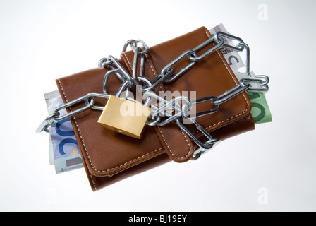 Brieftasche mit einem Schloss Stockfoto