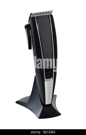 Schwarze Keramik Klinge einstellbare tragbare elektrische Haarschneidemaschinen auf einem schwarzen Ständer Stockfoto