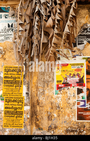 Indien, Kerala, Kochi, Fort Cochin, Peeling Handzettel auf Wand eingefügt Stockfoto