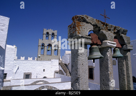 Griechenland, Dodekanesische Inseln, Patmos, Chora, Kloster Agios Ioannis Theologos Stockfoto