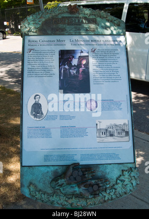 Eine Informationstafel über die königliche kanadische Minze auf Sussex Antrieb in Ottawa, Ontario Kanada Stockfoto