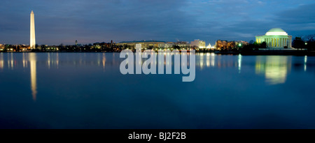 Wunderschönes Panorama von Washington DC Skyline zeigen, Washington Monument, Capitol Building und dem Jefferson Memorial Stockfoto