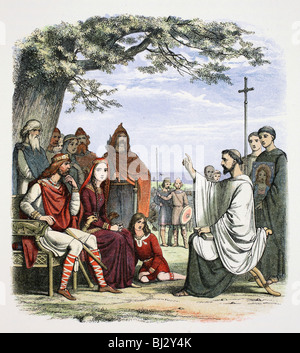 Augustine Predigt vor König Ethelbert, 597 (1864). Künstler: James William Edmund Doyle Stockfoto