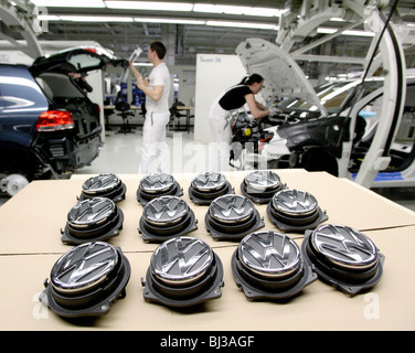 Volkswagen AG, Produktion von Pkw im Werk in Wolfsburg. Endmontage des VW Tiguan, Sport Utility Vehicle Stockfoto