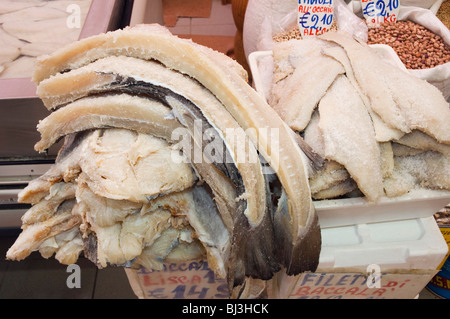 Gesalzener Kabeljau, Stockfisch, Baccala, Ambrogio Markt, Florenz, Toskana, Italien, Europa Stockfoto