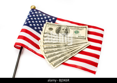 Geld mit amerikanischen Flagge Stockfoto