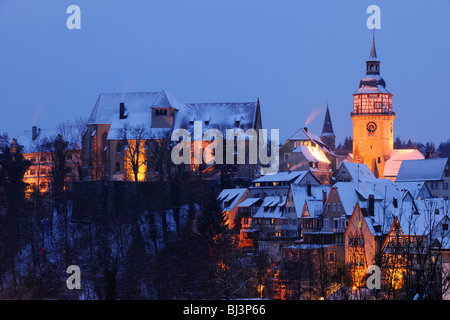Blick auf die Stadt von Backnang im Winter, Rems-Murr-Kreis District, Baden-Württemberg, Deutschland, Europa Stockfoto