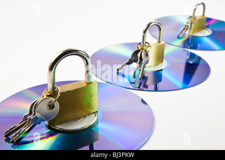 CD, DVD, Daten, gesperrt, verschlüsselt, versiegelt, gesichert Stockfoto