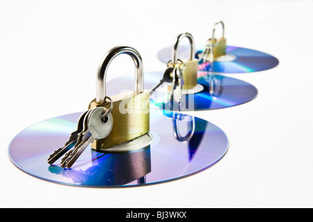 CD, DVD, Daten, gesperrt, verschlüsselt, versiegelt, gesichert Stockfoto