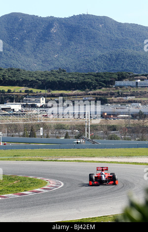 Timo Glock fahren für das Jahr 2010 F1 Virgin Racing Team auf der Rennstrecke Montmelo, Barcelona, Spanien Stockfoto