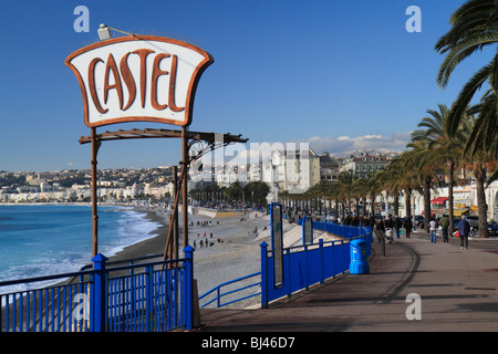 Quai des Etats-Unis mit Castel Strand, Nizza, Alpes Maritimes, Région Provence-Alpes-Côte d ' Azur, Südfrankreich, Frankreich, Europa Stockfoto